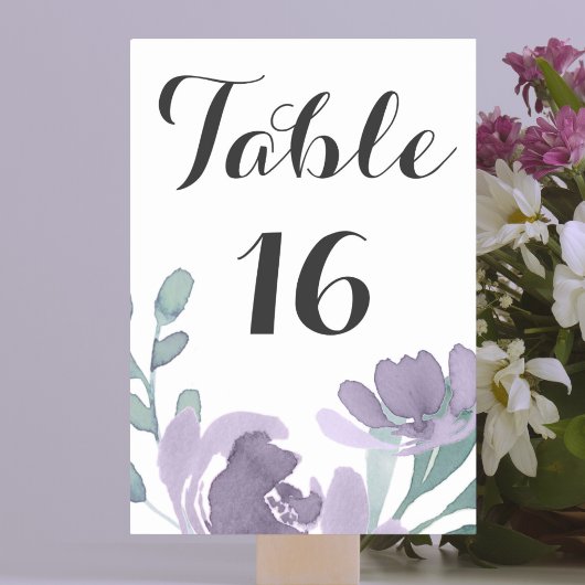 Numéro De Table Aquarelle violet rustique Mariage floral