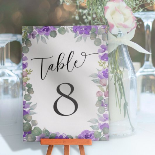 Numéro De Table Aquarelle violet rustique Mariage floral