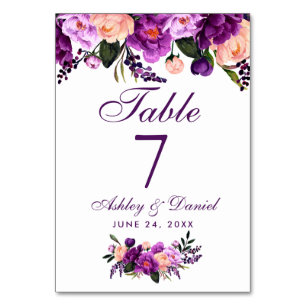 Numéro De Table Aquarelle violet ultra violet Mariage de fleurs PS