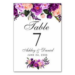 Numéro De Table Aquarelle violet ultra violet Mariage floral G