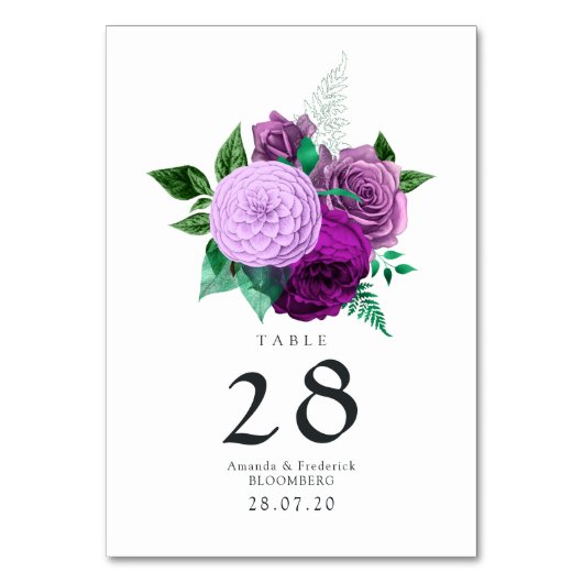 Numéro De Table Aquarelle violette et verte Mariage Floral (Par défaut)