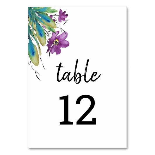 Numéro De Table Aquarelle violette Turquoise Fleur sauvage (Par défaut)