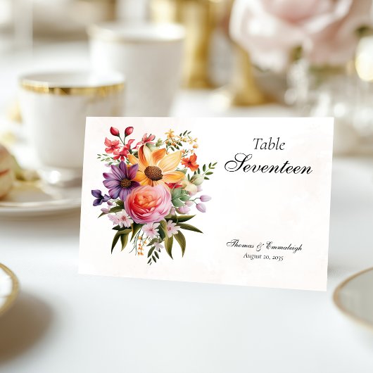 Numéro De Table Aquarelle vive Floral Large Mariage