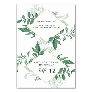 Numéro De Table Aquarelle Wild Feuilles Hunter Mariage vert