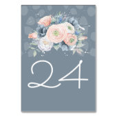 Numéro De Table Aquarelles florales bleu ardoise et Rose poussiére (Dos)