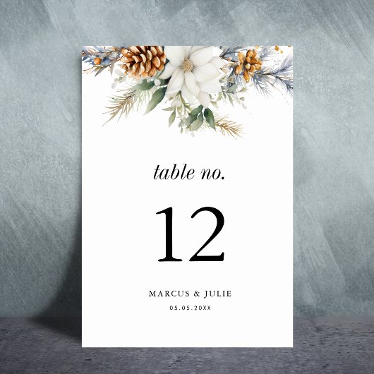 Numéro De Table Arbre de Noël Fleurs d'hiver Mariage Fête de Noël
