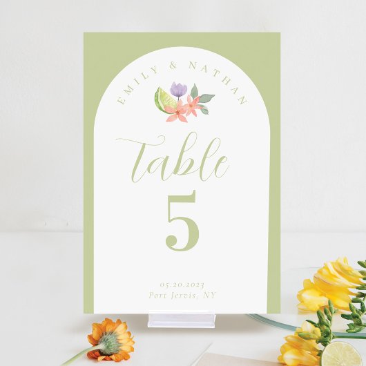 Numéro De Table Arc Aquarelle moderne Citrus Floral Couple Photo