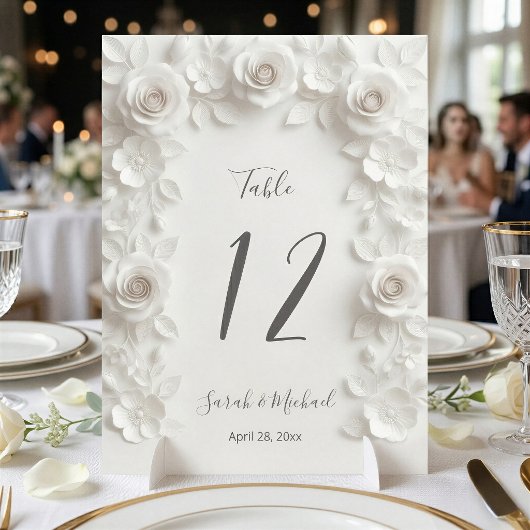 Numéro De Table Arc de fleurs sculptées blanches pour mariage