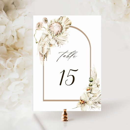 Numéro De Table Arc de Mariage Floral Boho Protea Pampas