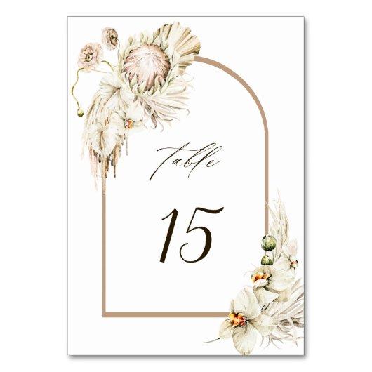Numéro De Table Arc de Mariage Floral Boho Protea Pampas (Dos)