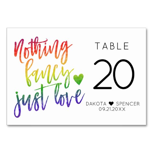 Numéro De Table Arc en ciel Rien de fantaisie Juste l'amour | MARI (Dos)