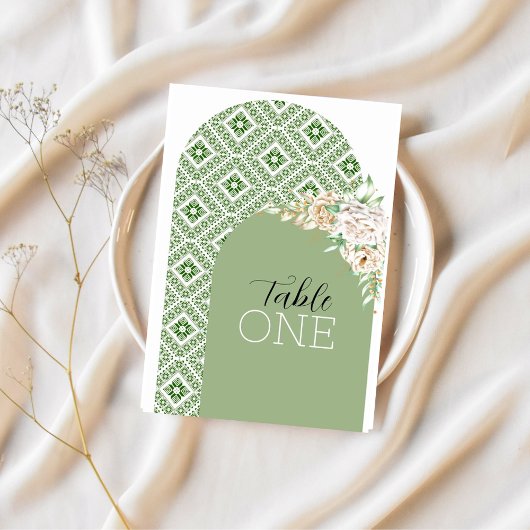 Numéro De Table Arches de Tatreez palestinien en vert