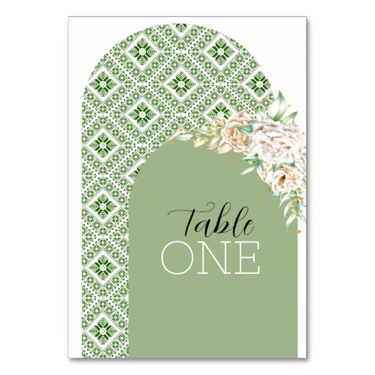 Numéro De Table Arches palestiniennes de Tatreez en vert (Dos)