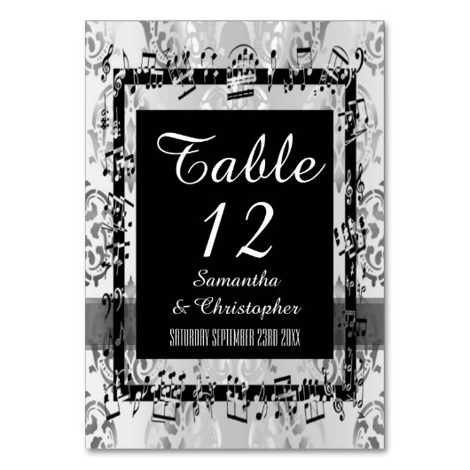 Numéro De Table Argent damassé et noir (Par défaut)