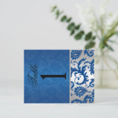 Numéro de table Argent recto verso et Damas bleu (Debout devant)