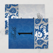 Numéro de table Argent recto verso et Damas bleu (Devant / Derrière)