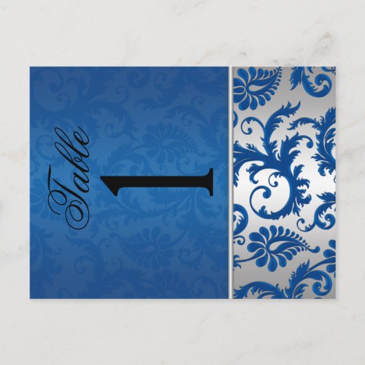 Numéro de table Argent recto verso et Damas bleu (Devant)