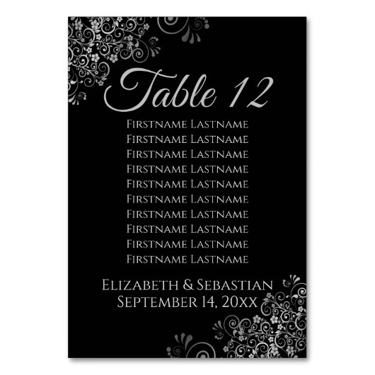 Numéro De Table Argent sur Black Elegant Wedding Seating Chart (Par défaut)