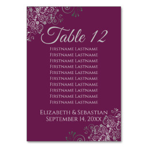 Numéro De Table Argent sur Cassis Élégant tableau de mariage
