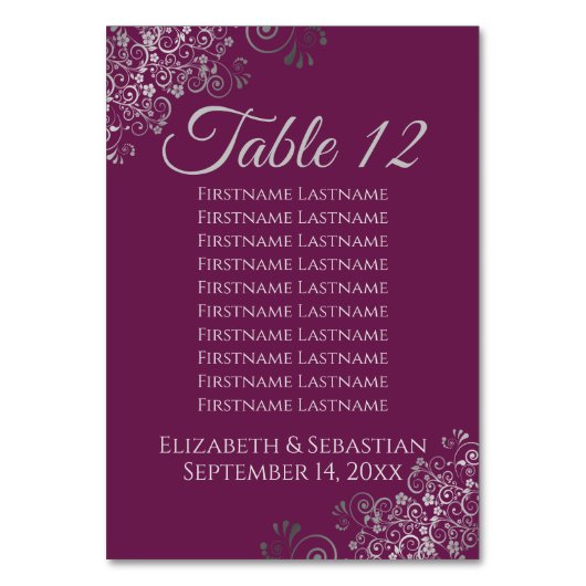 Numéro De Table Argent sur Cassis Élégant tableau de mariage (Par défaut)
