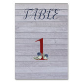 Numéro De Table Arrière - plan en bois avec fleurs bleues et blanc (Dos)