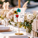 Numéro De Table Art contemporain Nouveau Floral Mariage<br><div class="desc">Cette carte de numéro de table de mariage personnalisable a un look propre et moderne. Il présente une illustration florale inspirée du design Art Nouveau en noir, bleu turquoise clair, rouge, vert clair et jaune doré. Vous devrez customiser chaque carte avec le numéro de votre table. La conception et le...</div>