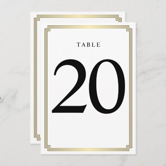 Numéro De Table Art Déco Blanc Et Or (Devant / Derrière)