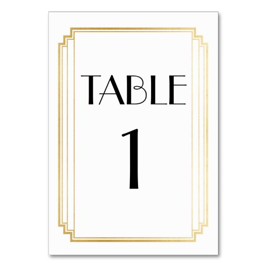 Numéro de table Art Déco Mariage or & blanc (Dos)