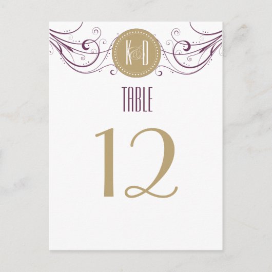 Numéro de table Art Déco violet et taupe (Devant)