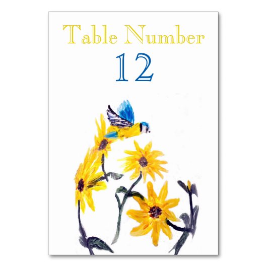 Numéro De Table Art Floral Oiseaux, Fleurs de soleil bleu Tit (Par défaut)