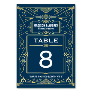 Numéro De Table Art Gold Blue Gatsby 1920 Déco Réception de mariag