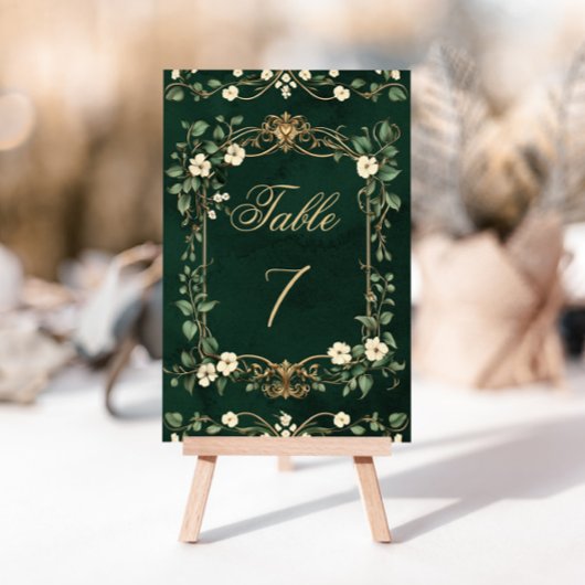 Numéro De Table Art Nouveau Floral Green Gold Wedding table number