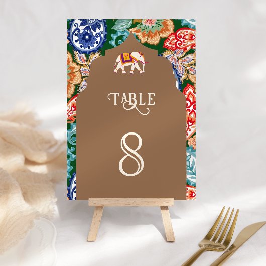 Numéro De Table Art populaire indien Elephant Mariage beige