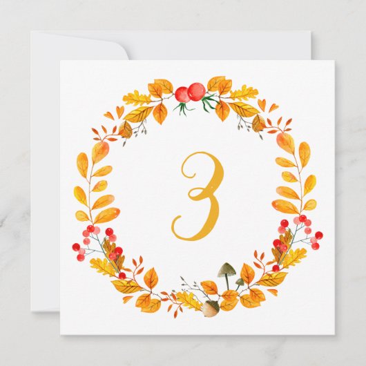 Numéro de table automnal jaune. Mariage d'automne (Devant)