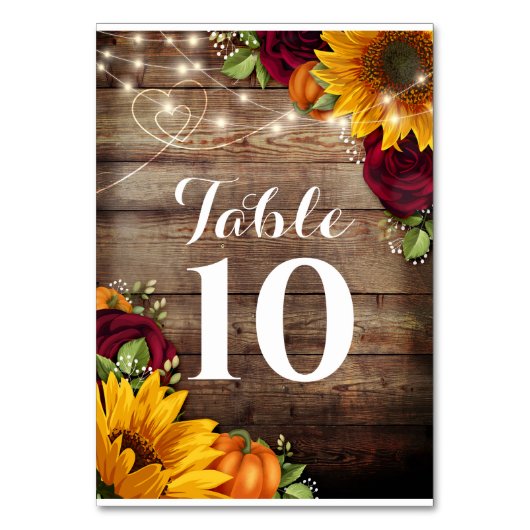 Numéro De Table Automne Citrouille Rustique Mariage Numéros de tab (Dos)