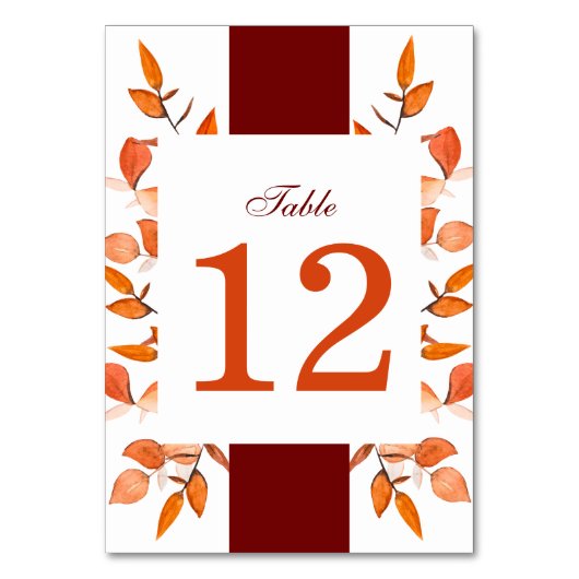Numéro De Table Automne Feuilles Brûlé Orange Mariage Réception (Par défaut)