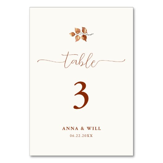Numéro De Table Automne Feuilles Terracotta Élégant Mariage classi (Par défaut)