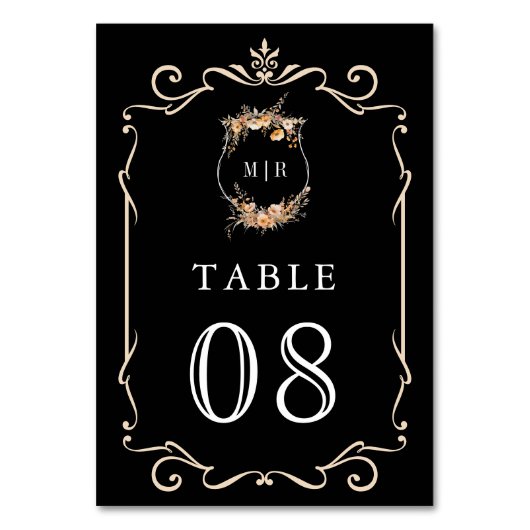 Numéro De Table Automne Fleur sauvage Crest Black Mariage (Par défaut)
