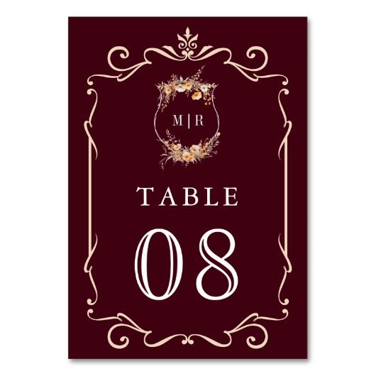 Numéro De Table Automne Fleur sauvage Crest Bourgogne Mariage (Par défaut)
