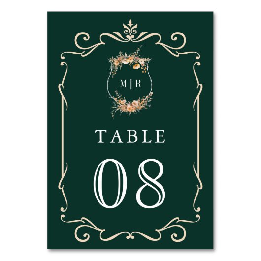 Numéro De Table Automne Fleur sauvage Crest Emerald Green Mariage (Par défaut)
