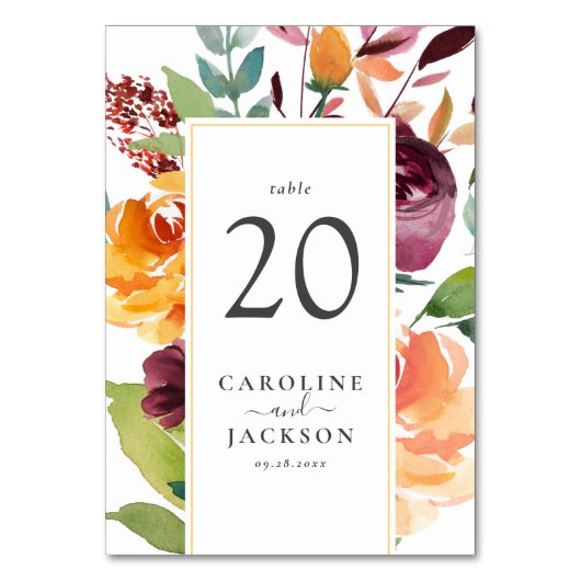 Numéro De Table Automne Floral (Dos)