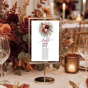 Numéro de table automne floral or burgundy rouge p