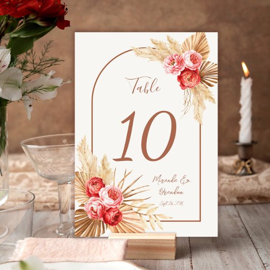 Numéro De Table Automne Floral Pampas Gras Mariage