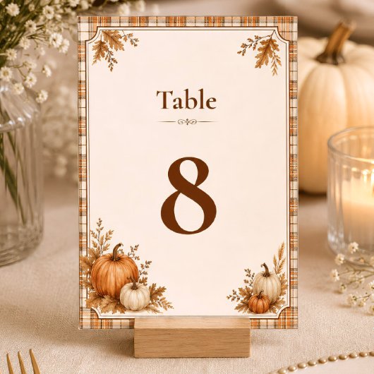 Numéro De Table Automne Modifiable Citrouille Carreaux Rustique 