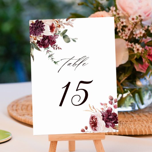 Numéro De Table Automne Romance Aquarelle Mariage Floral