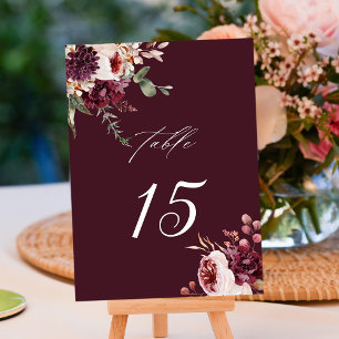 Numéro De Table Automne Romance Bourgogne Floral Mariage