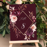 Numéro De Table Automne Romance Gold Frame Bourgogne Mariage<br><div class="desc">Ce numéro de table mariage est composé d'une couronne de fleurs d'aquarelle de dahlias, de roses de jardin et de pivoines en rouge bordeaux, marron, rose roux sur les feuilles d'automne avec un cadre en faux diamant d'or. Pour une personnalisation plus avancée de cette conception, cliquez sur le BOUTON OUTIL...</div>