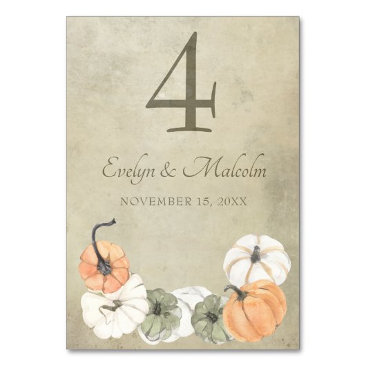 Numéro De Table Automne Rustique Automne Blanc, Orange Citrouille  (Par défaut)