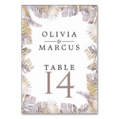 Numéro De Table Automne Tropique Feuilles Mauve Or Aquarelle (Dos)