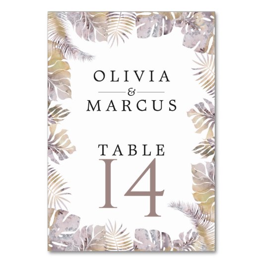 Numéro De Table Automne Tropique Feuilles Mauve Or Aquarelle (Dos)